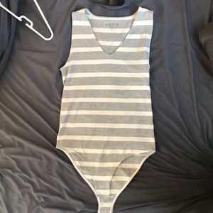 Loft size small striped bodysuit grey/white